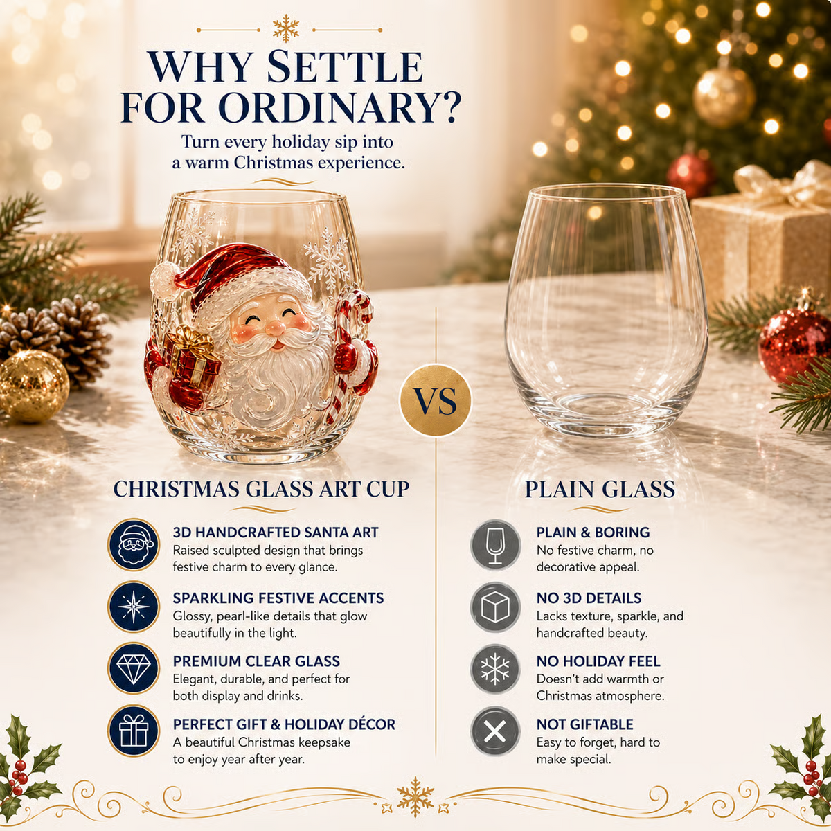 🎄Magical Christmas 3D Glass Cup Collection – Santa, Reindeer, Snowman & Christmas Tree
