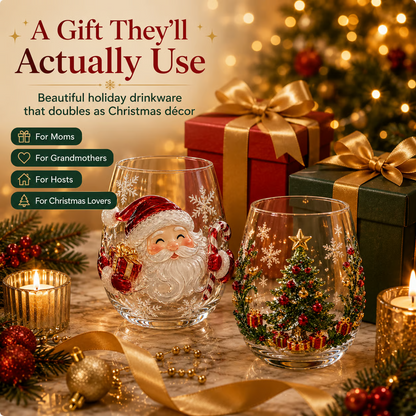 🎄Magical Christmas 3D Glass Cup Collection – Santa, Reindeer, Snowman & Christmas Tree