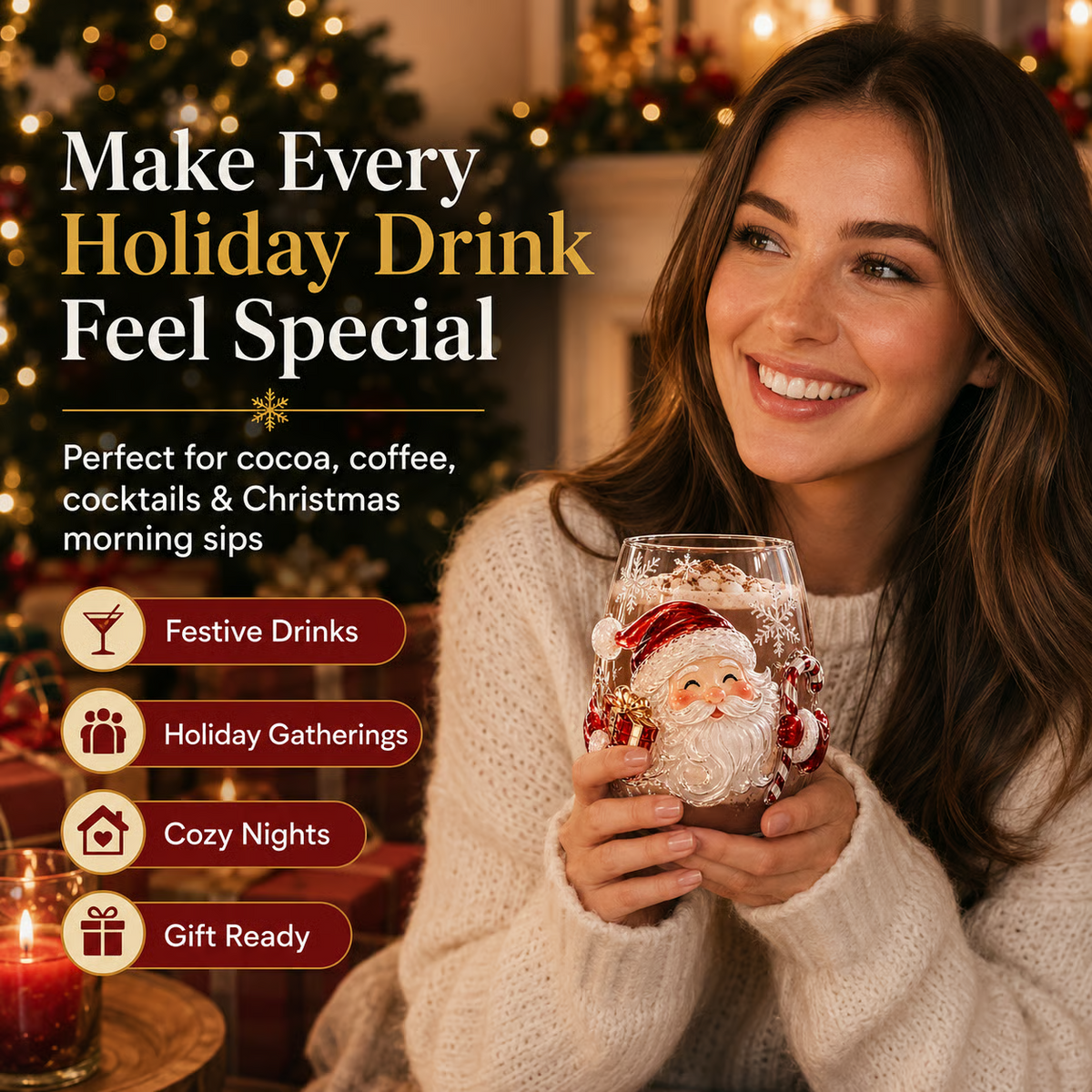 🎄Magical Christmas 3D Glass Cup Collection – Santa, Reindeer, Snowman & Christmas Tree