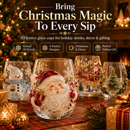 🎄Magical Christmas 3D Glass Cup Collection – Santa, Reindeer, Snowman & Christmas Tree