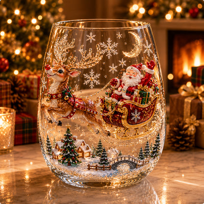 🎄Magical Christmas 3D Glass Cup Collection – Santa, Reindeer, Snowman & Christmas Tree