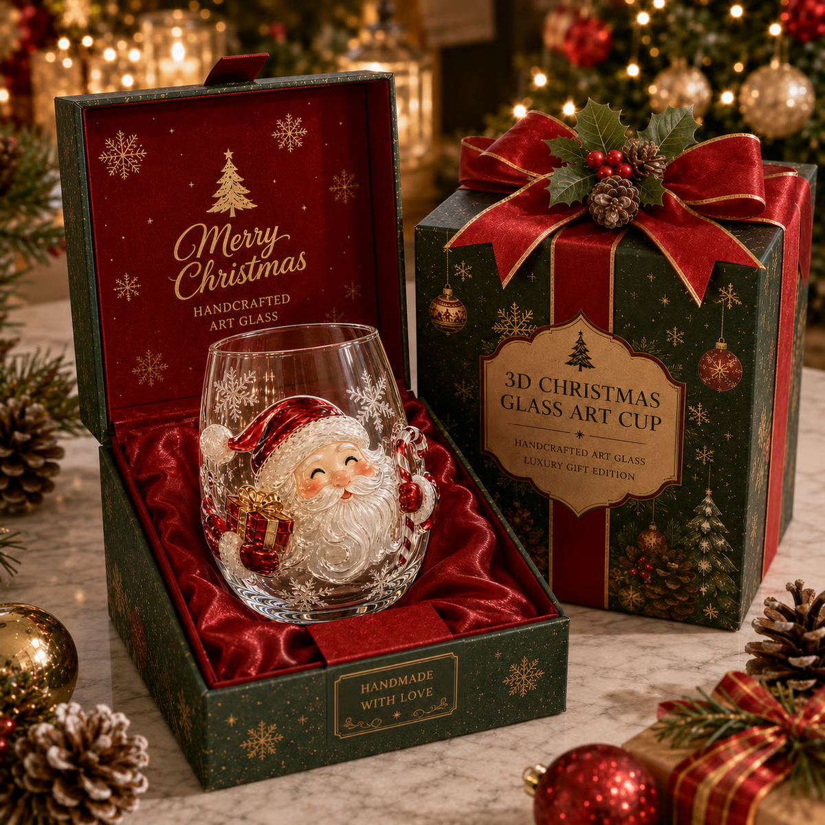 🎄Magical Christmas 3D Glass Cup Collection – Santa, Reindeer, Snowman & Christmas Tree