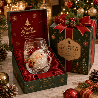🎄Magical Christmas 3D Glass Cup Collection – Santa, Reindeer, Snowman & Christmas Tree