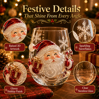 🎄Magical Christmas 3D Glass Cup Collection – Santa, Reindeer, Snowman & Christmas Tree